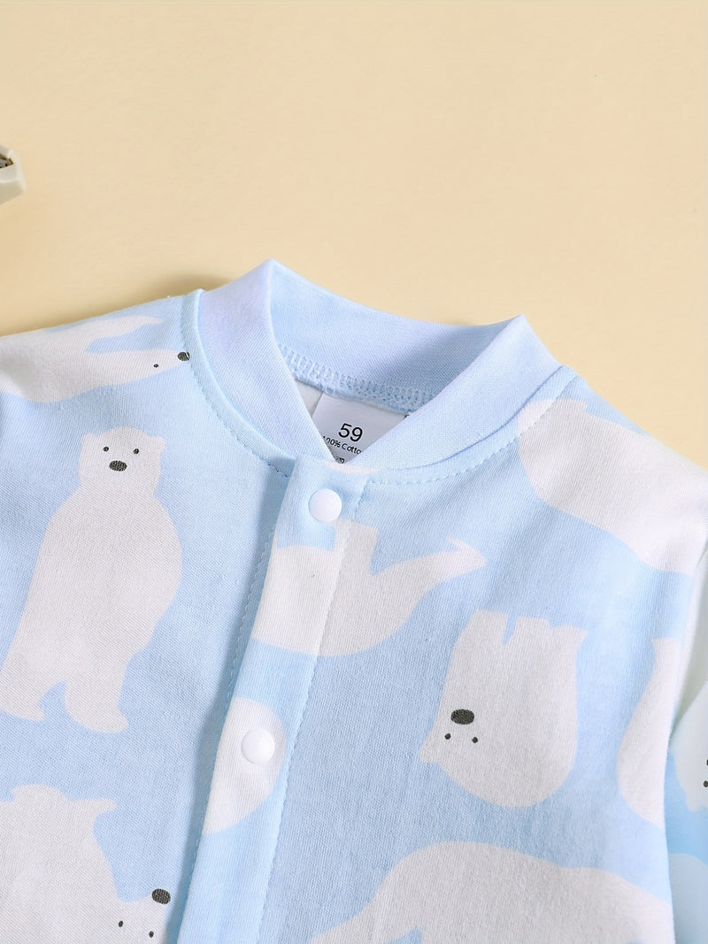 1pc Long Sleeve Knitted Bodysuit with Full Print.