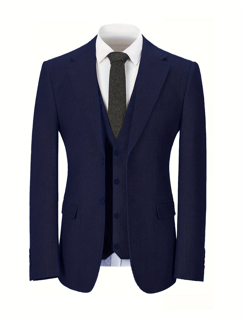 Men's 3pcs Premium Suit: Jacket, Vest, and Trousers Elegant Formal Wear.