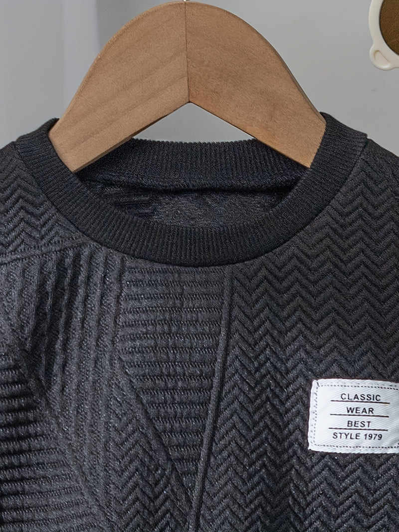Boys Toddler Jacquard Long Sleeve Top + Casual Pants Two-Piece.