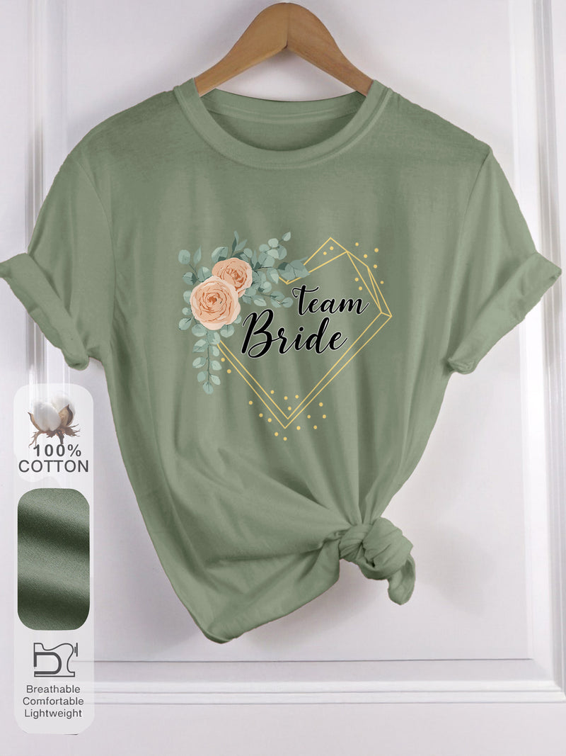 Women’s Graphic Print T-shirt, Short Sleeve Crew Neck Casual.