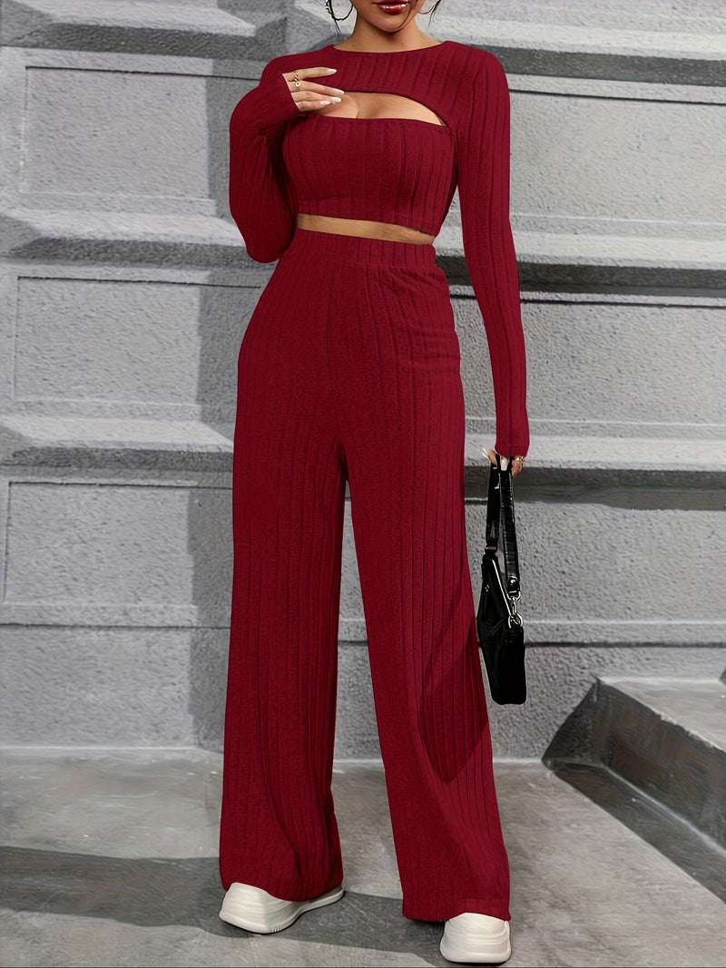 Elegant Directional Women'S Long-Sleeve T-Shirt And Long Pants.