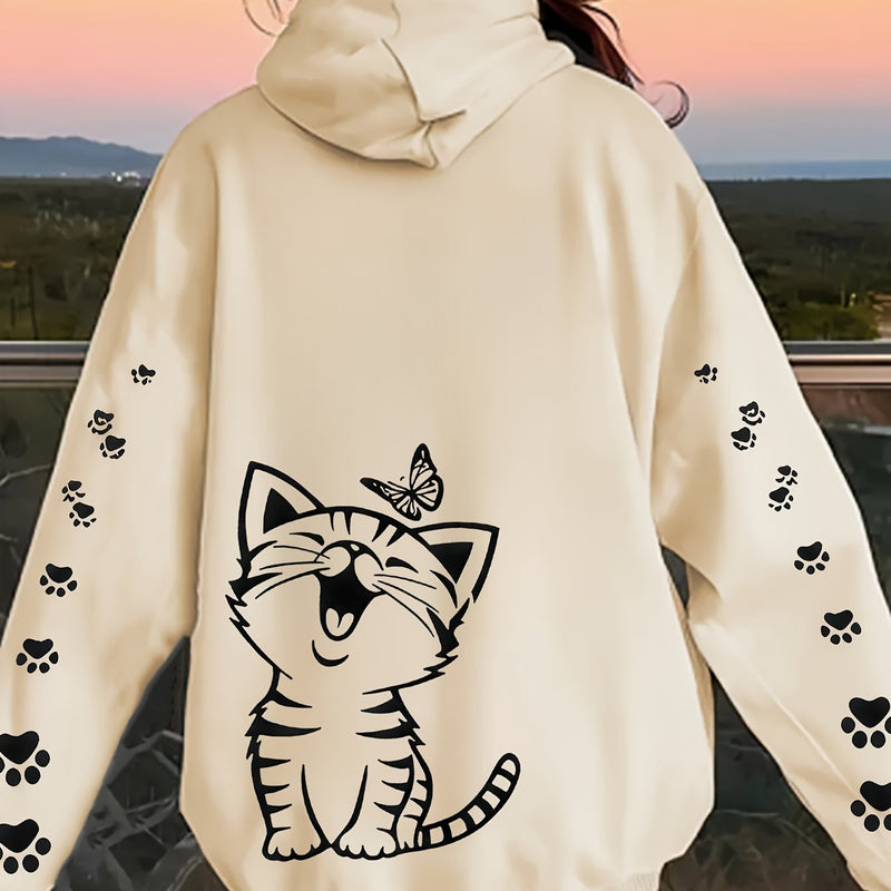 Women’s Kitten Butterfly Cat Paw Print Hoodie.