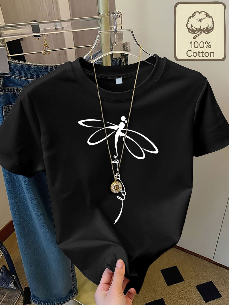 Women's Casual Home Printed Round Neck Pure Short Sleeve.