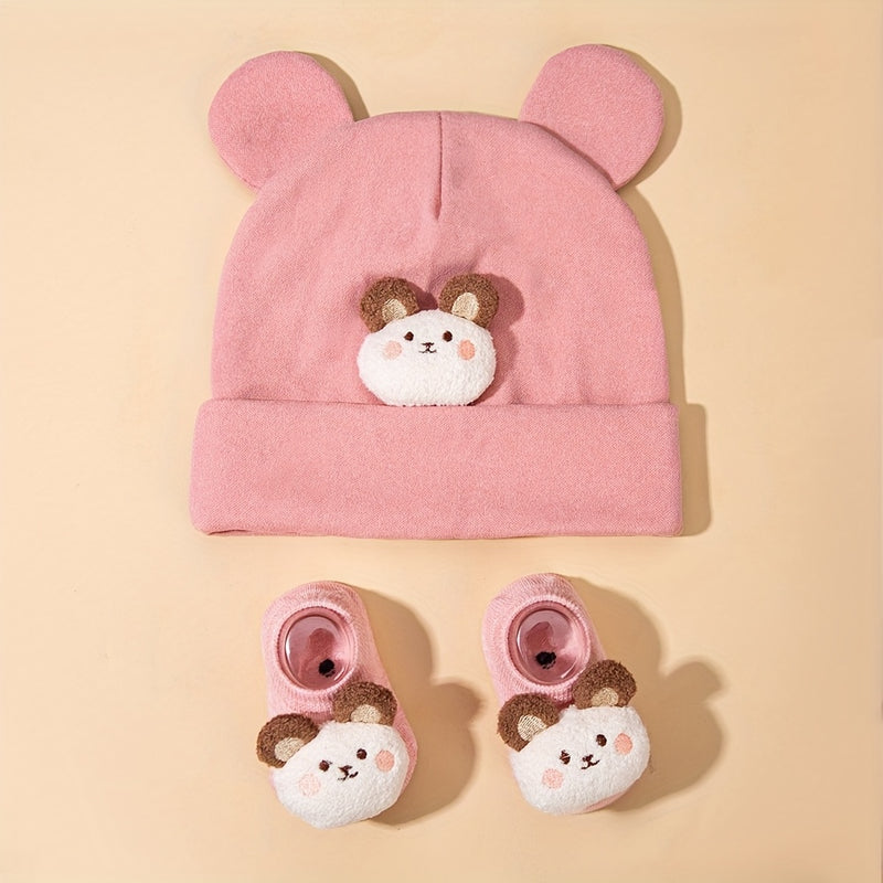 2pcs/Set Autumn Winter Cute Bear Indian Hat + Knitted Short Socks Set Baby.