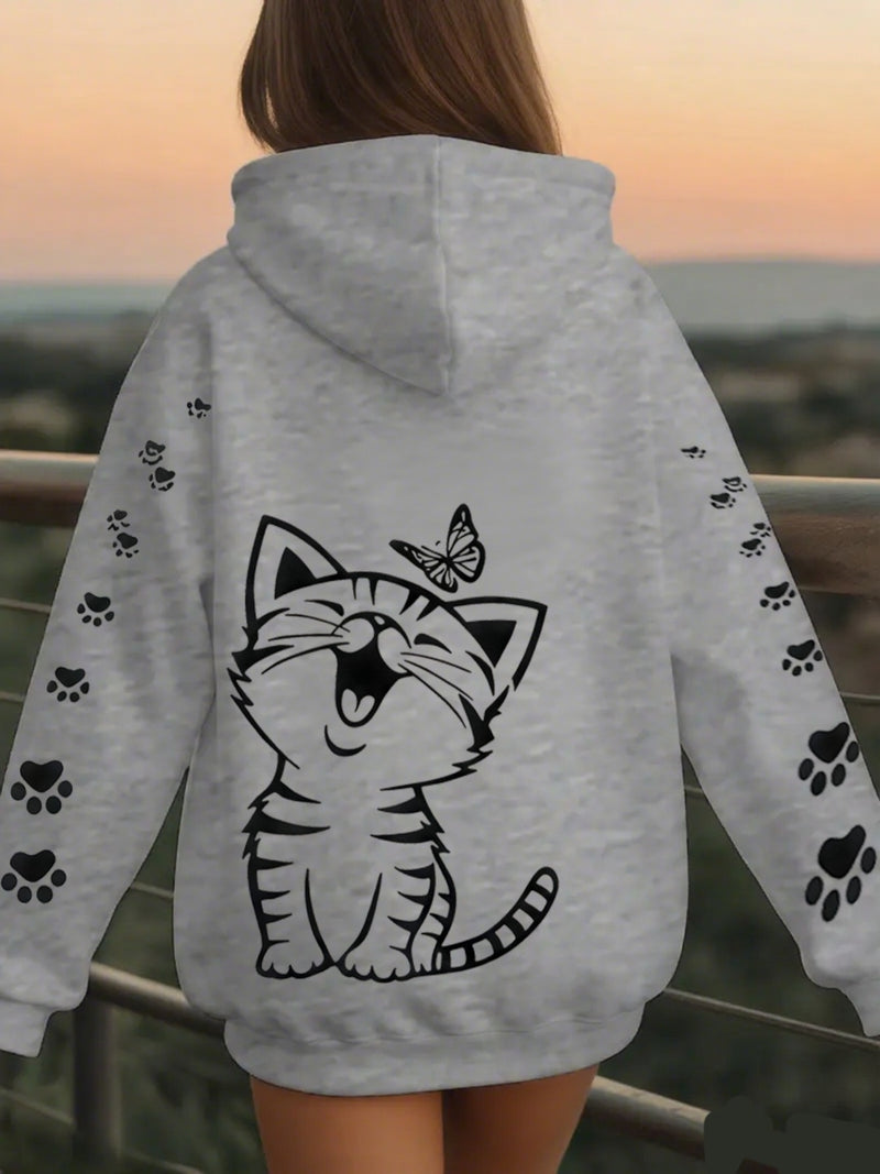 Women’s Kitten Butterfly Cat Paw Print Hoodie.