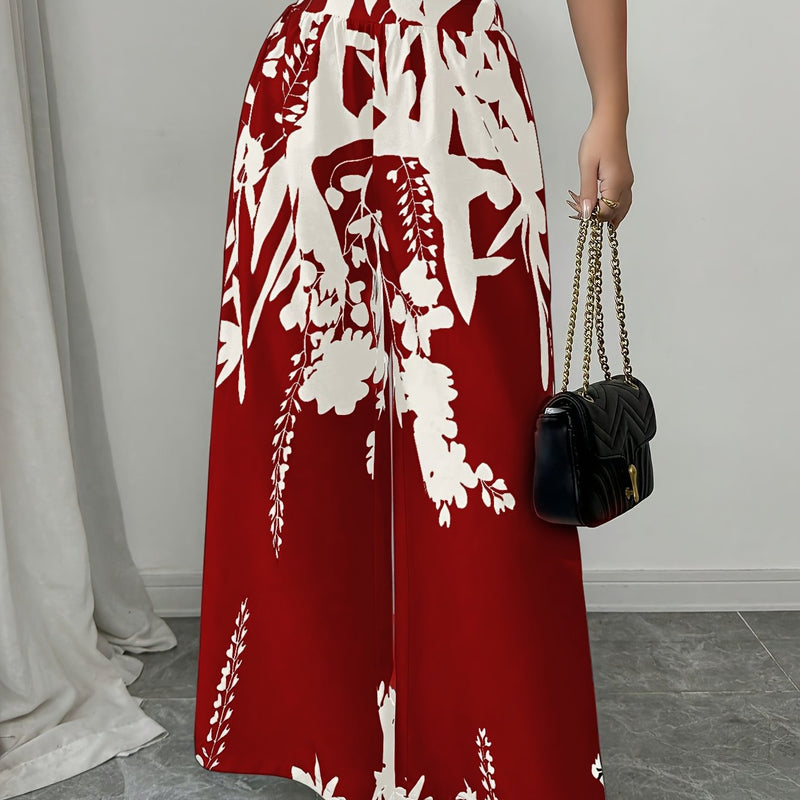 Women's Elegant Floral Print Wide-Leg Pants.