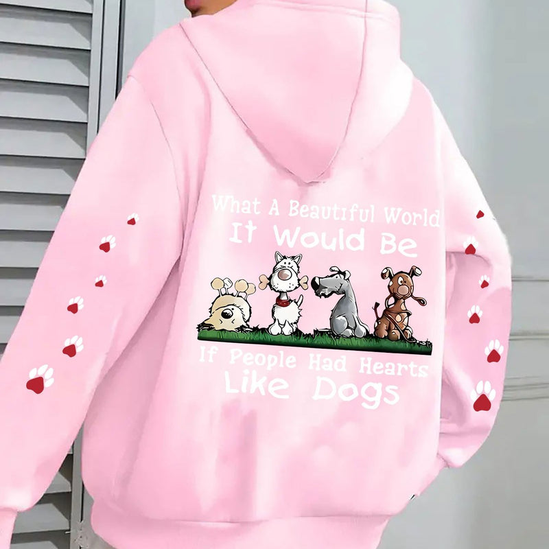 Women’s Cute Puppy And Paw Print Design, Long-Sleeve Pocket Hoodie Jacket.