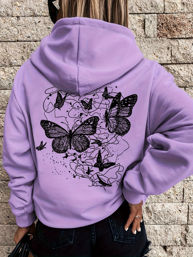 Women's Stylish Casual Creative Butterfly Print Hoodie.
