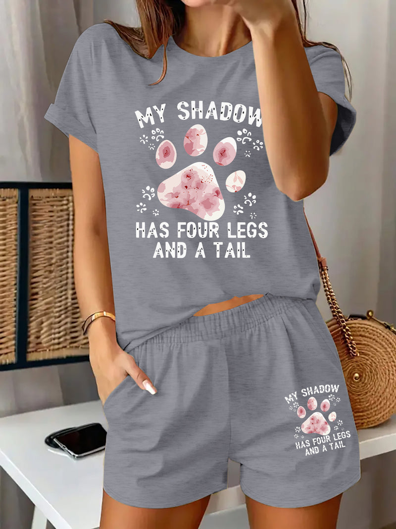 Women’s Graphic Print Two Piece Set, Short Sleeve T-shirt & Shorts.