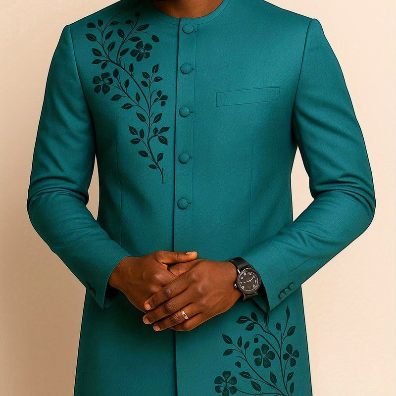 2pcs Men's Casual , Embroidery, Buttons, Pockets, Long-Sleeved Top.