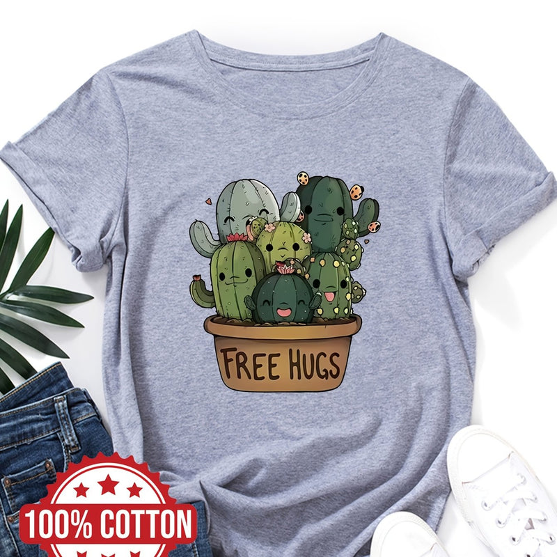 Women's "Free Hugs" Slogan T-Shirt.