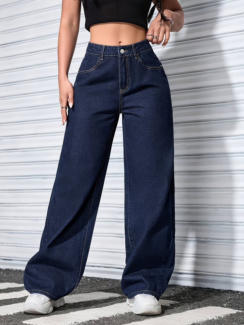 Women’s Classic High-End Solid Color Straight-Leg Jeans.