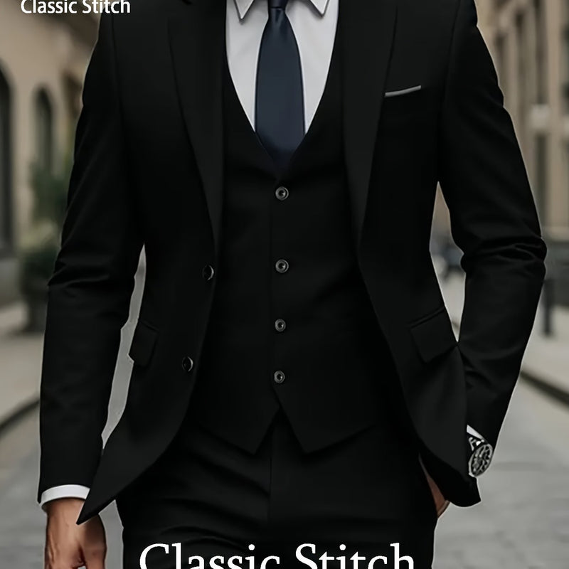 Men's Three-Piece Suit with a Sophisticated Notch Lapel.
