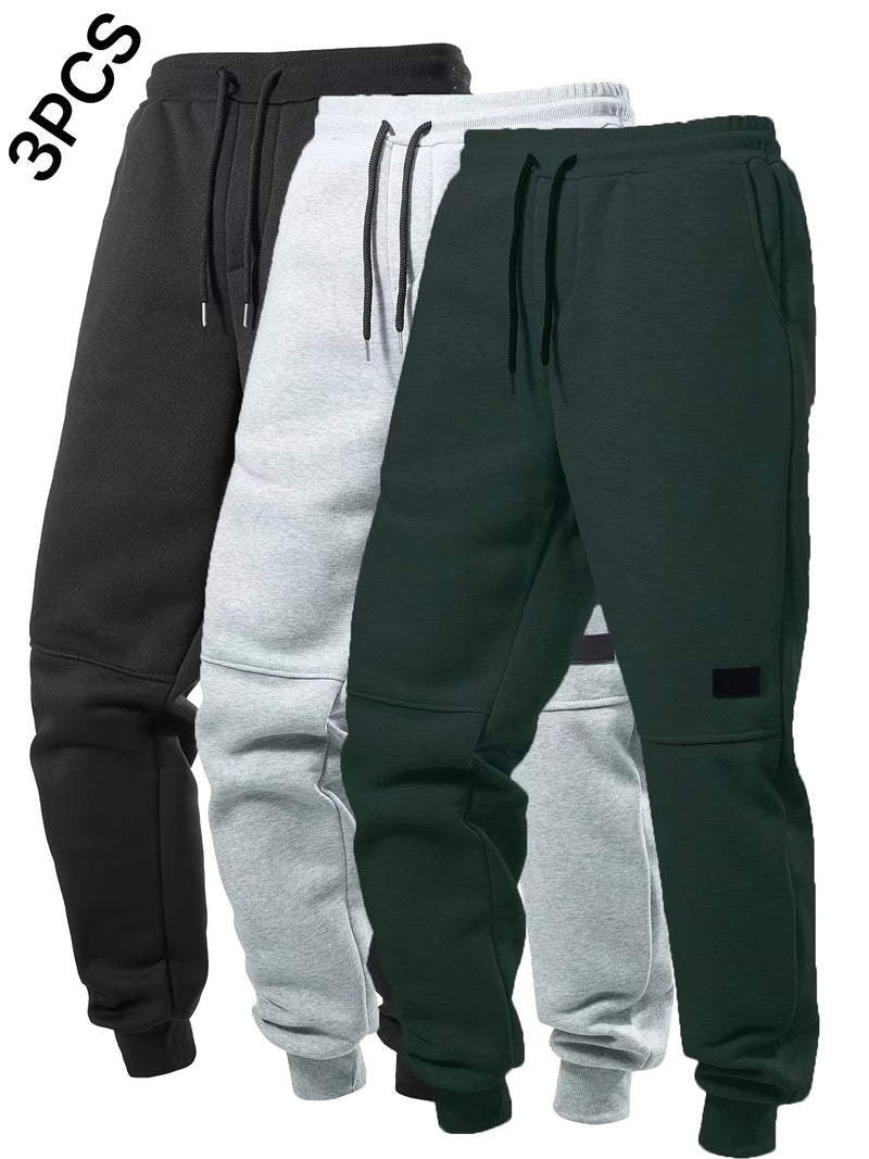 3pcs Men's Joggers with Elastic Waistband & Drawstring.