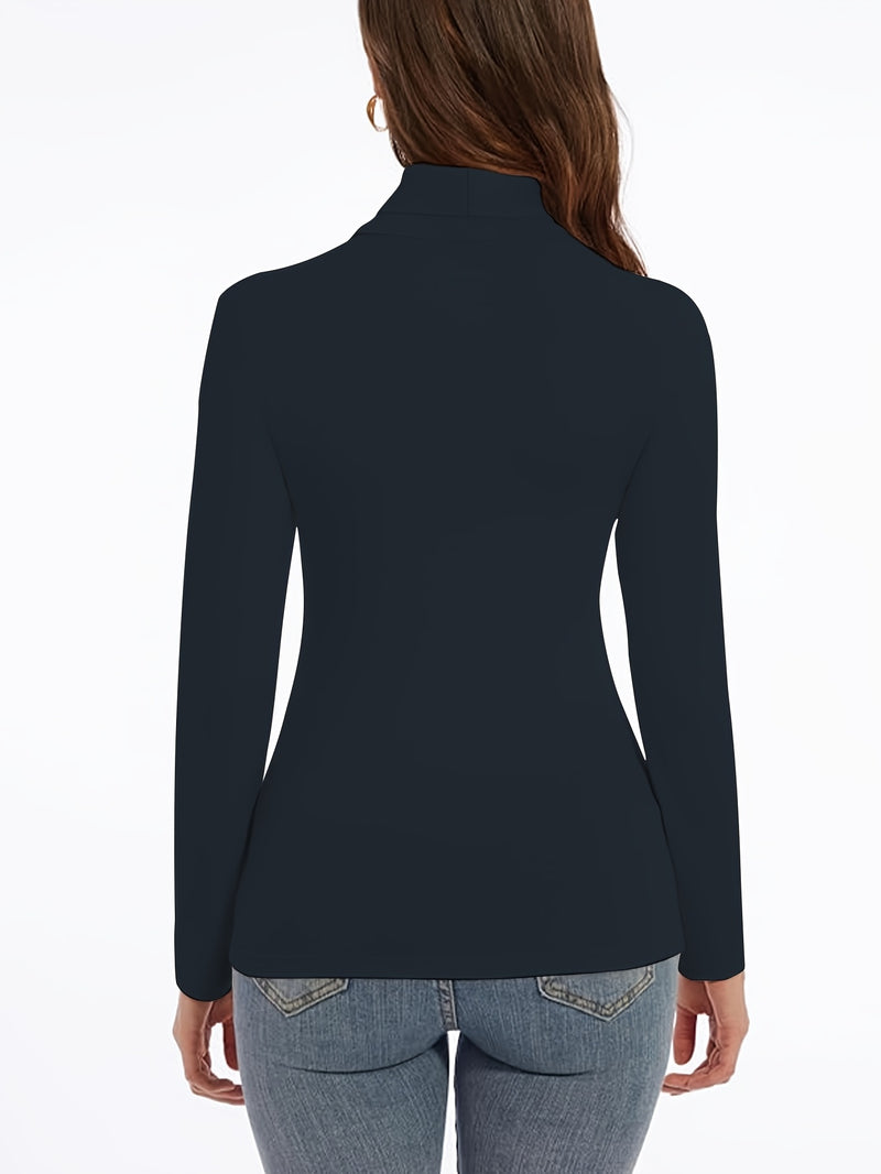 Women's High Collar T-Shirt Autumn And Winter Fleece Lining Warm Long-Sleeved.
