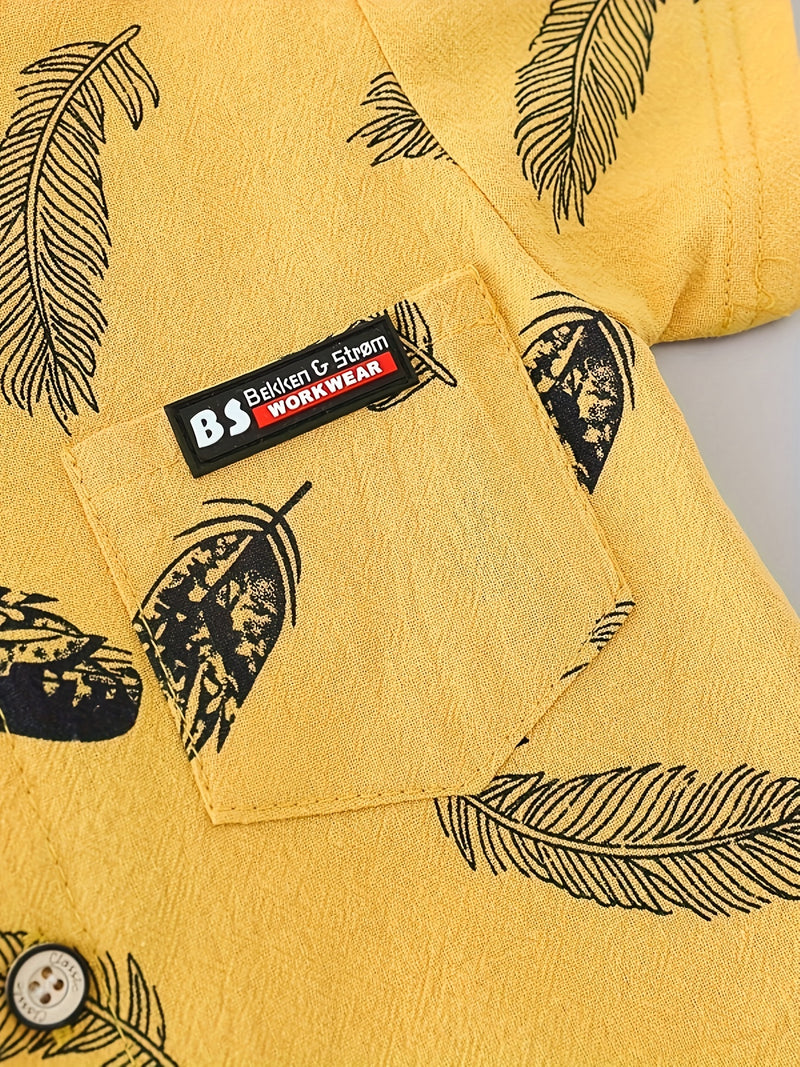 Youngsters Summer Feather Print Short Sleeve Shirt & Shorts Set.