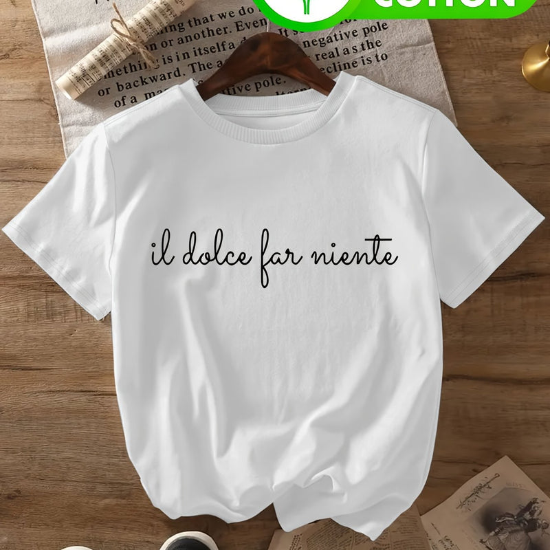 Women's Italian Elegant Cursive Lettering T-Shirt.