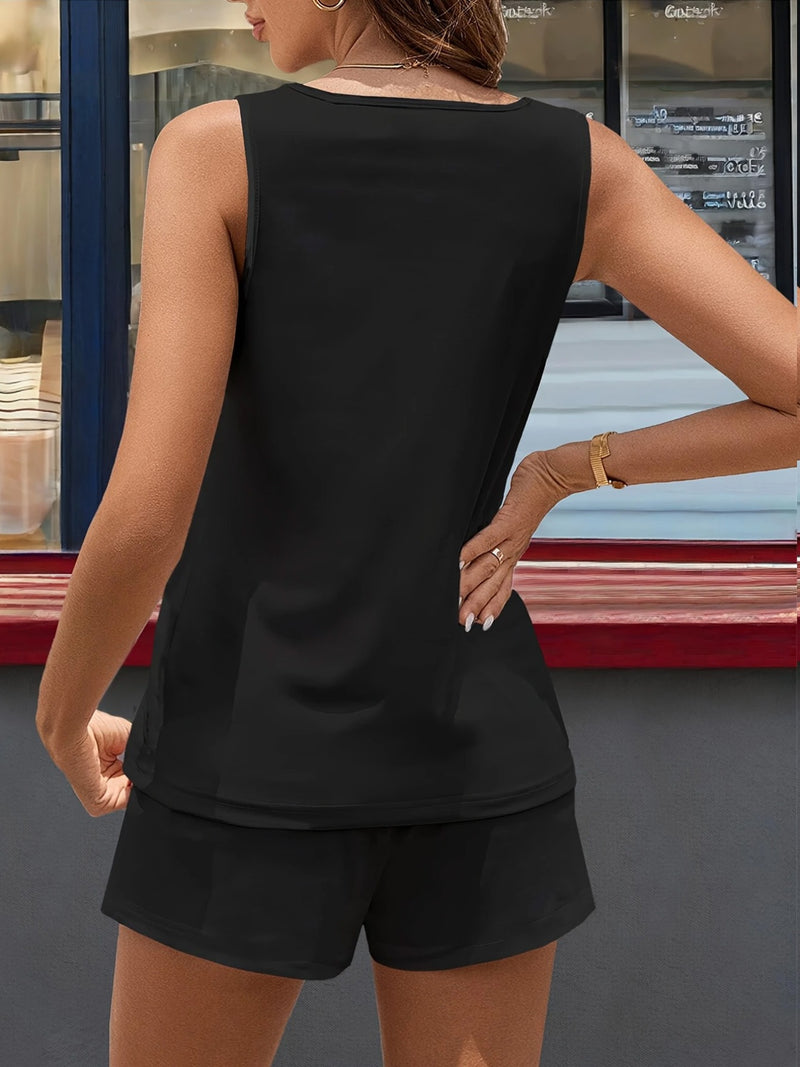 Women's Sportswear Summer Casual Fashion Vest + Shorts Fitness 2pcs Set.