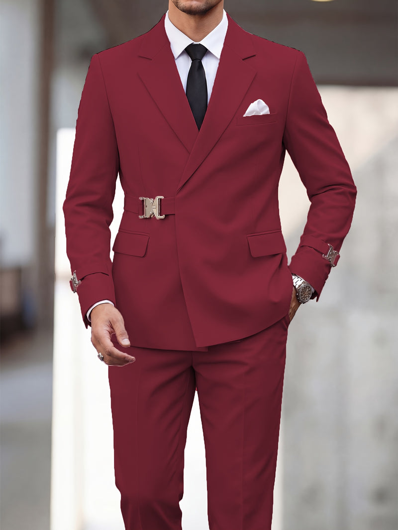 Men's 2pcs Suit Slim Fit Solid Jacket and Pants Set.