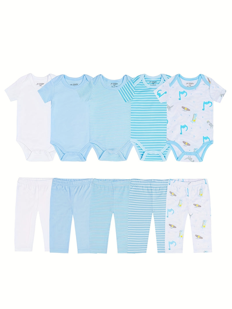 5pcs Baby Bodysuit Set with 5 Pairs of Newborn Pants, Girls Clothing Outfit.