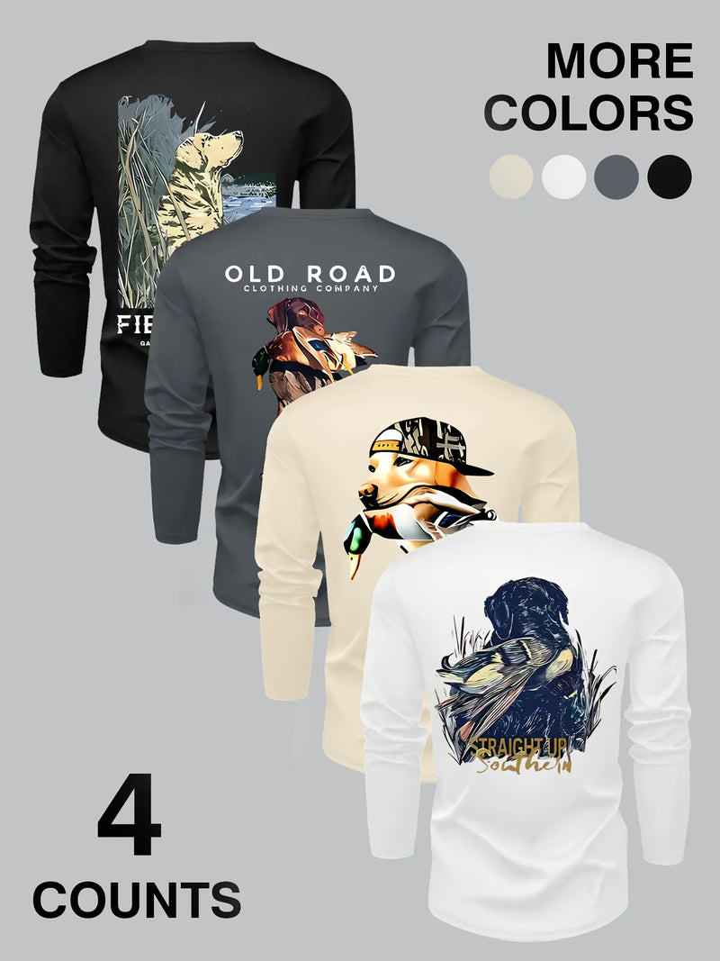 4pcs Men's Crew Neck Long Sleeve T-Shirts.