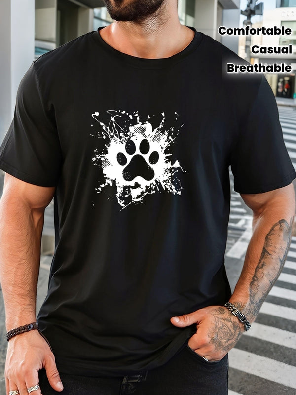 Men'S Casual Summer T-Shirt with Paw Print Design.