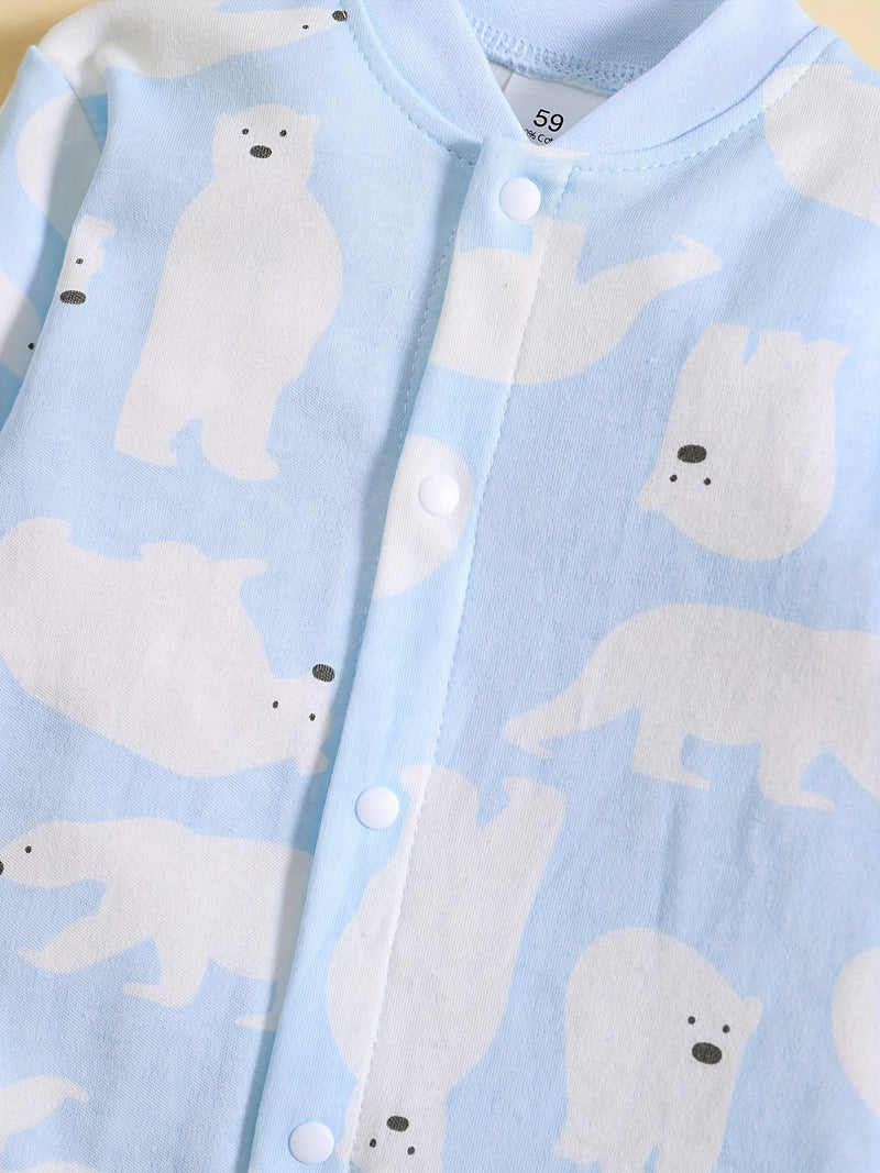 1pc Long Sleeve Knitted Bodysuit with Full Print.