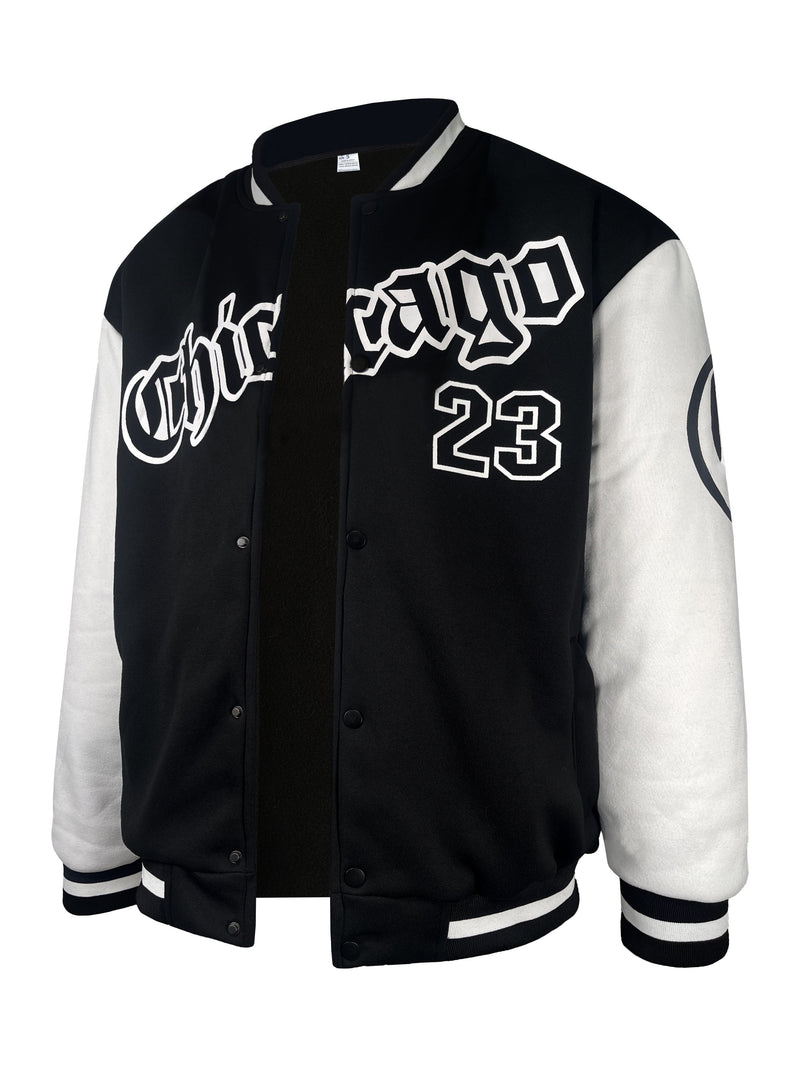Men's Casual Letter Print Color Block Varsity Jacket, Baseball Jacket.