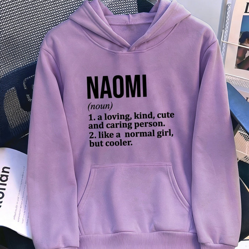 Women's Pocket Hoodie with Printed Lettering and Lining.