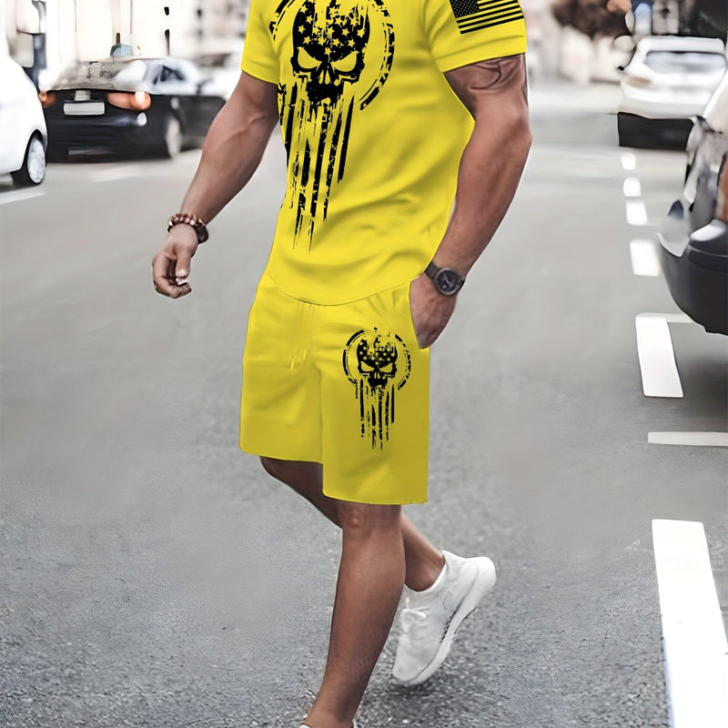 2pcs Men's Casual Fashion Set, Round Neck Short Sleeve T-Shirt.