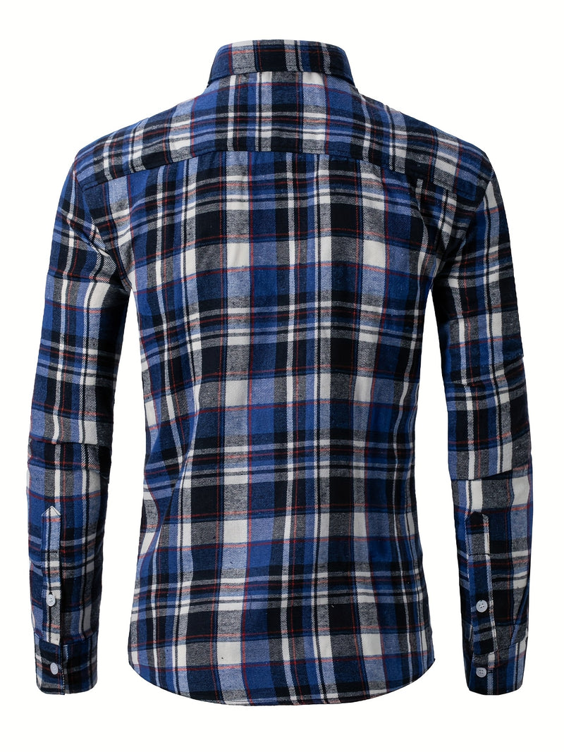 3pcs Men's Plaid Shirts with Top Lapel Long Sleeve.