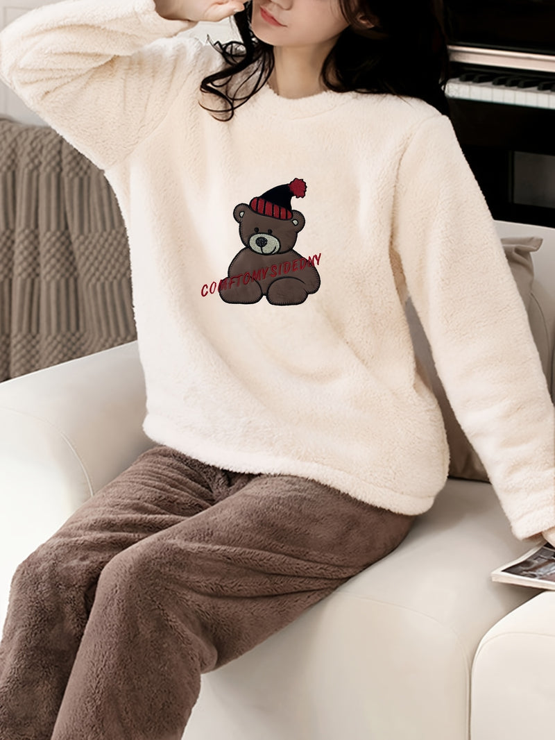 Women's Thick Flannel Pajama Set for Autumn and Winter.