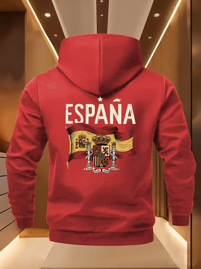Men's Spanish Flag & Spain Lettering Print Hooded Jacket.