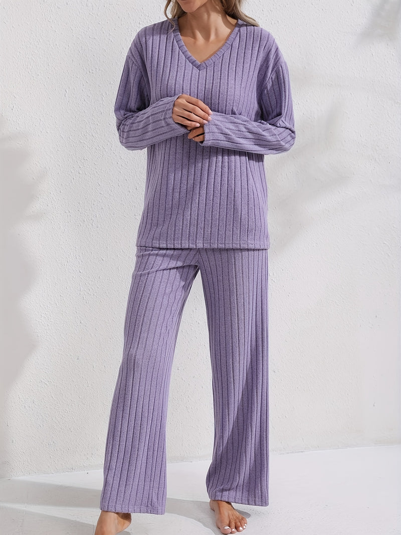 Women’s Simple Long Sleeve and Pants Solid Color Comfortable Fashion.