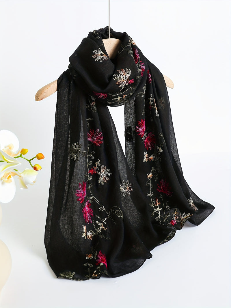 Women's Floral Embroidered Scarf Shawl.