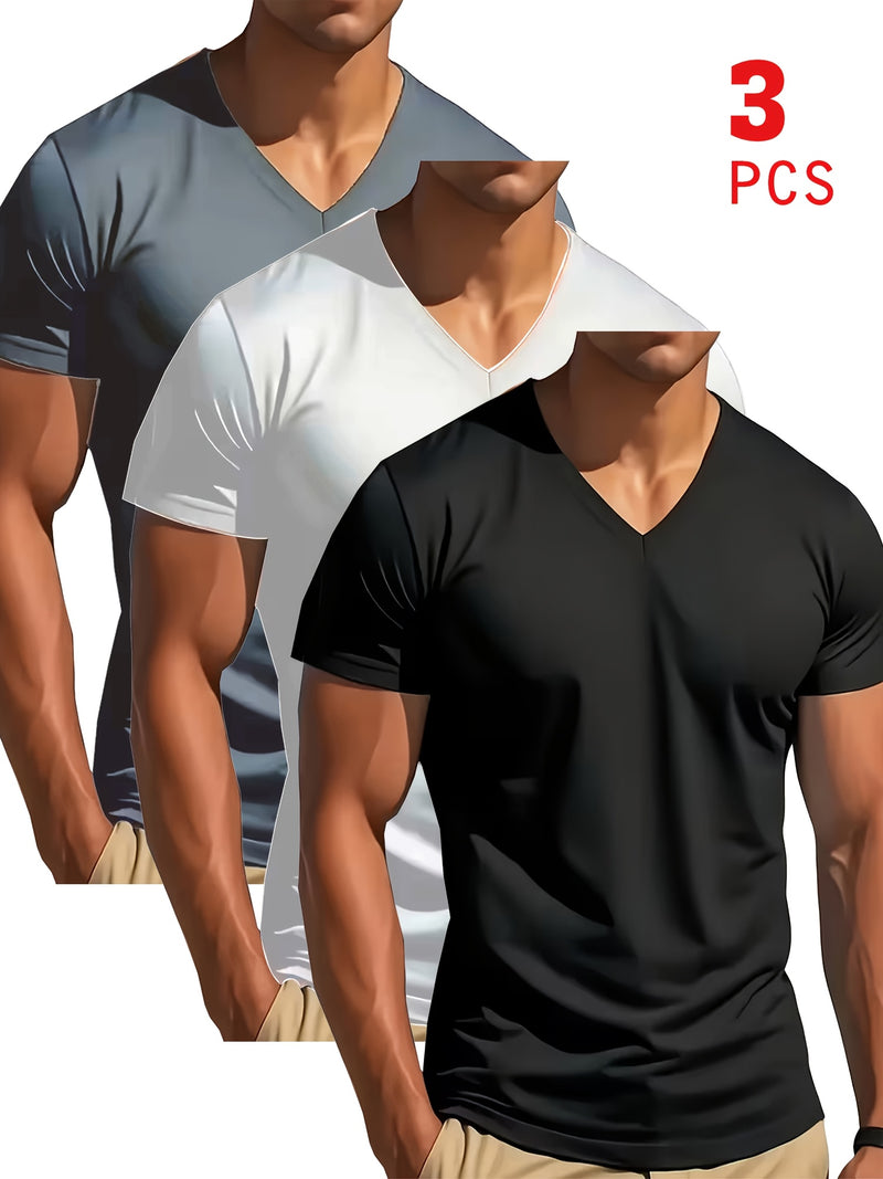 3pcs Men's V-Neck T-Shirts.