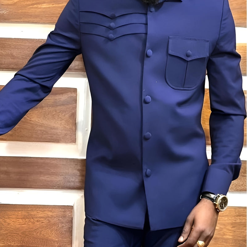 Men's Simple 2pcs Suit Set, Lapel Collar, Button Details.