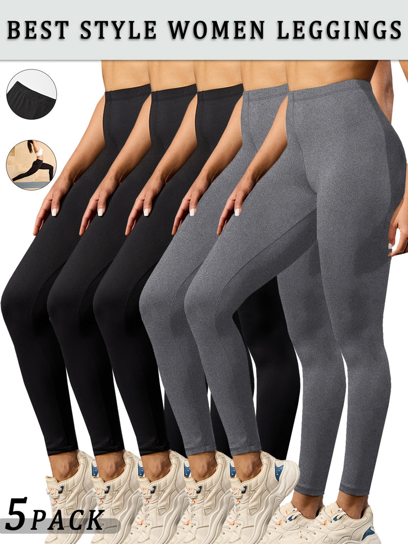 Set of 5 Ultra-Soft Athletic Leggings for Women, Designed for Workouts.