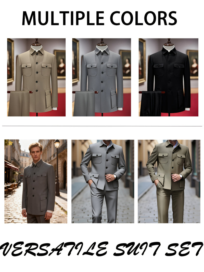 Men's Mandarin Suit Set with Western Pants Two-Piece Outfit