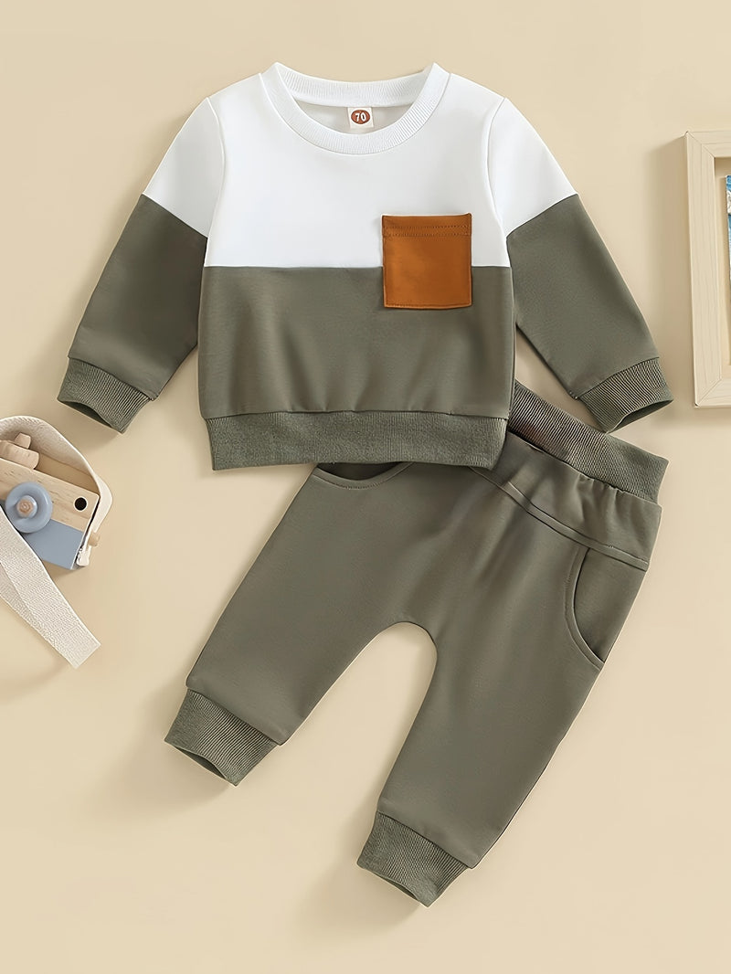 2pcs 0-2 Years Old Baby Boy Winter Clothes Contrast Color Long-Sleeved.