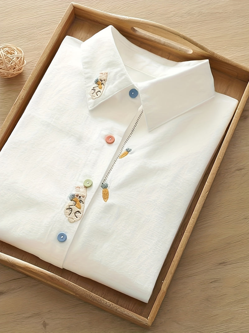 Women's Korean-Style Rabbit & Radish (Gatnori) Embroidery Blouse.