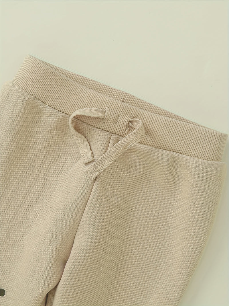 2pcs Baby Boy Set, Long-Sleeved Fleece Hooded Sweatshirt + Long-Sleeved.