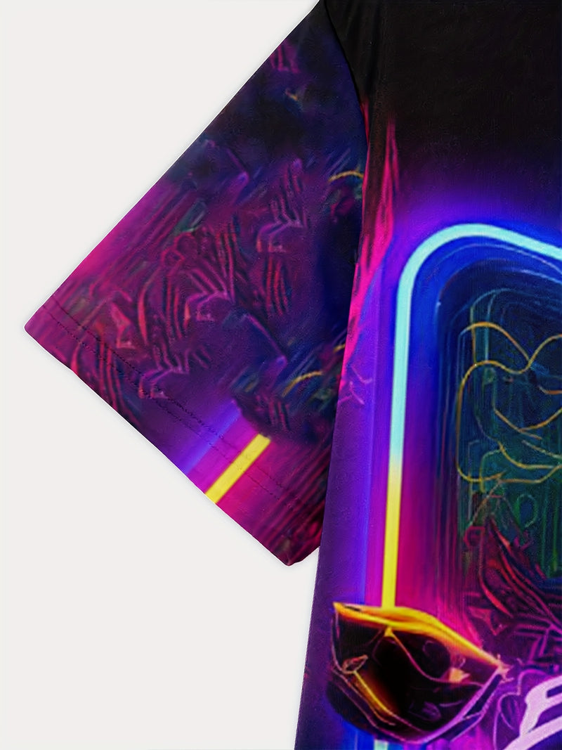 Men's Gaming Graphic T-Shirt - 3D Printed Neon Game Controller Design.