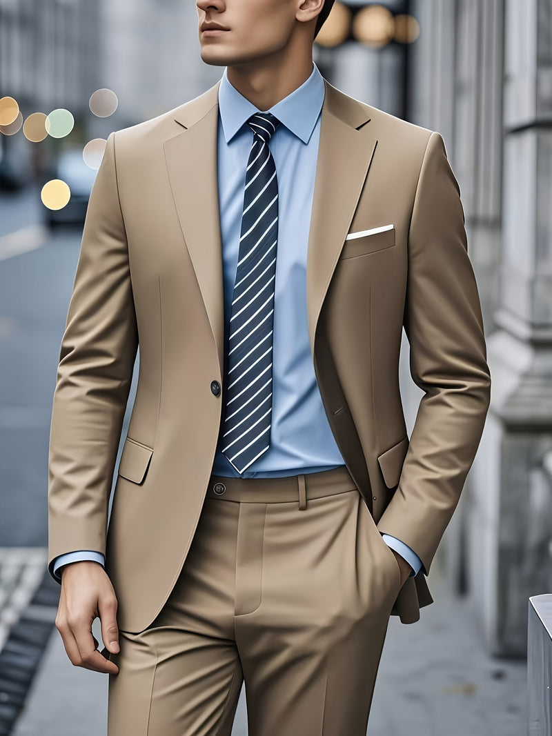 2pcs Classic Suit Set- Men's Formal Wear- High Quality, Comfortable Fit.