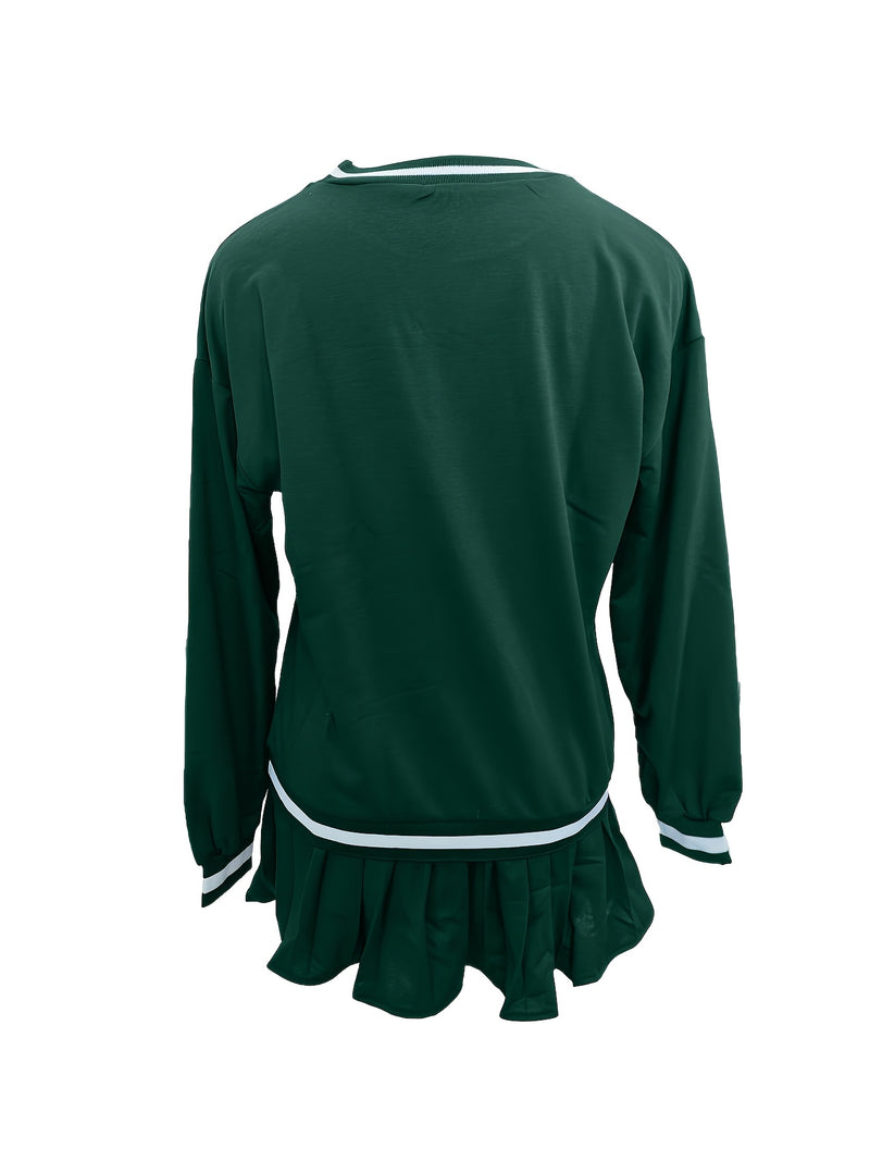 Women’s Printed Sweatshirt And Pleated Skirt Two-Piece Set.