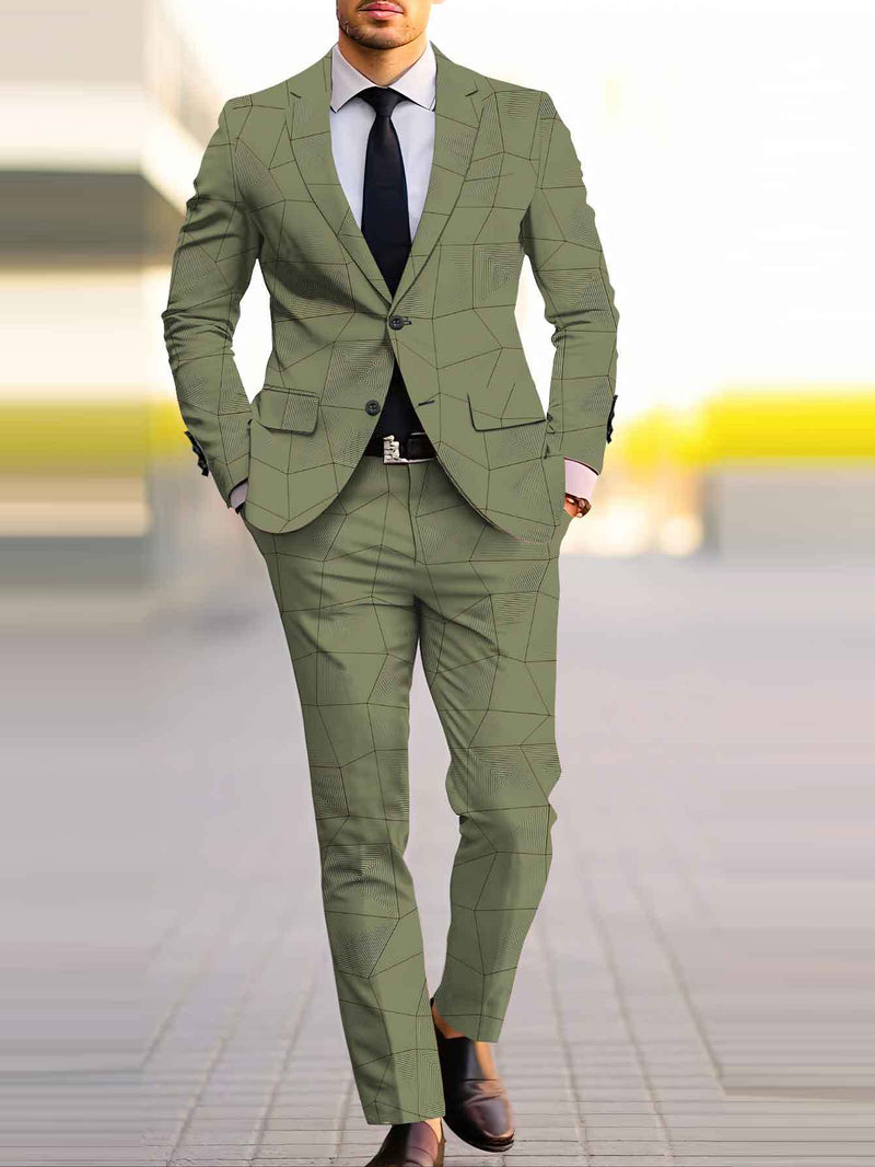 Men'S Standard Size Suit Set Featuring a Digital Classic Gray-Green.