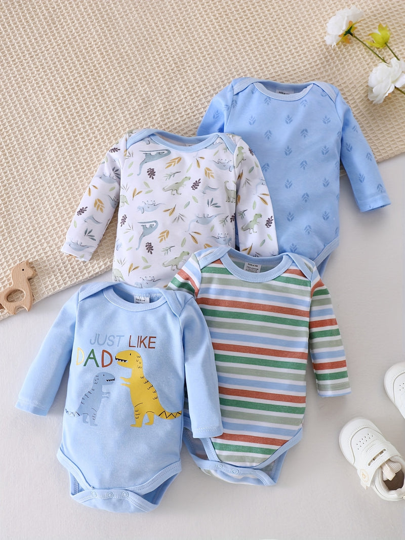 4pcs TEEUIEAR ' Dinosaur Onesie - Newborn Baby 's Full-Body Jumpsuit.