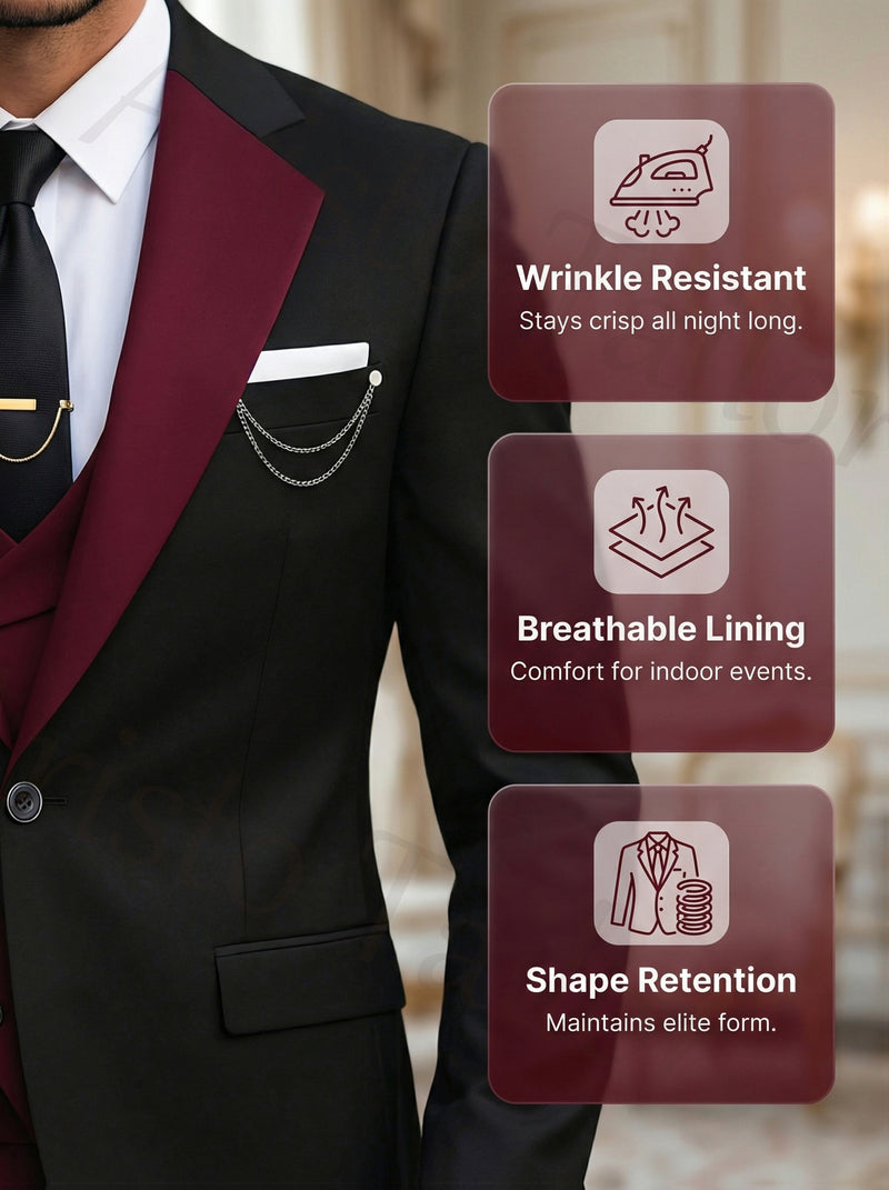 Men's 3pcs Suit Set, Blazer + Vest + Trousers.