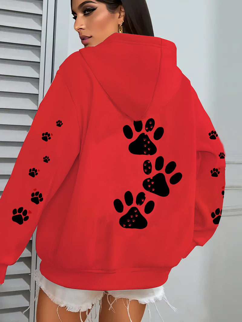 Women's Casual Hoodie with Dog Paw Print Back Design.