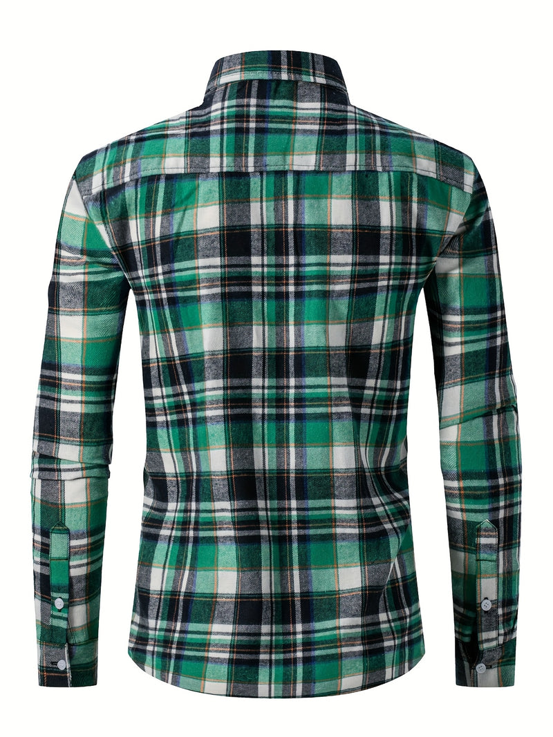 3pcs Men's Plaid Shirts with Top Lapel Long Sleeve.